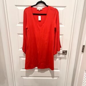 LOFT Orange V Neck Bell Sleeve Tunic Dress M NWT Boho Flowy Stretch Mini